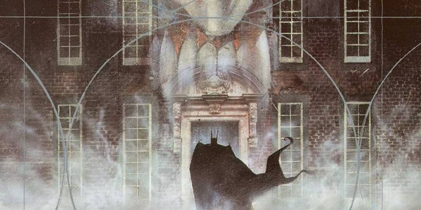 Batman is entering Arkham Asylum in Dave McKean's Arkham Asylum: Serious House On A Serious Earth in DC Comics.