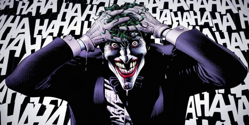 The Joker is at the edge of reason, laughing hysterically in DC Comics' The Killing Joke