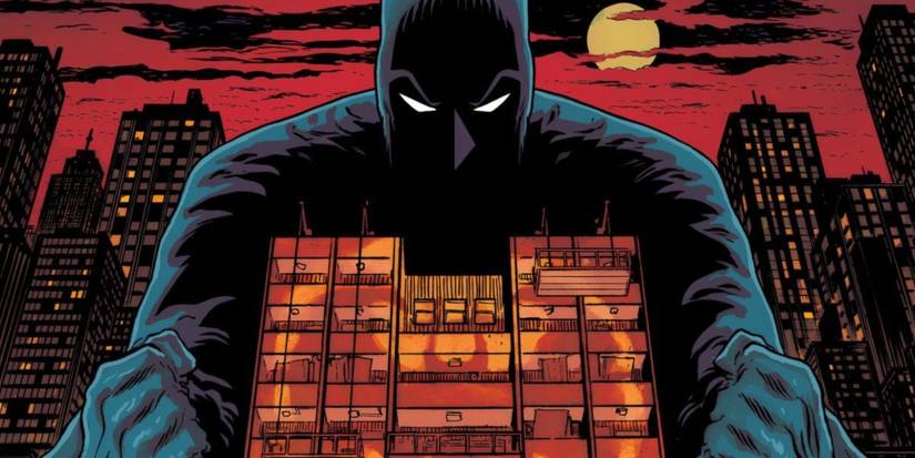 Batman brooding over a Gotham City tower in Dark Patterns cover art.