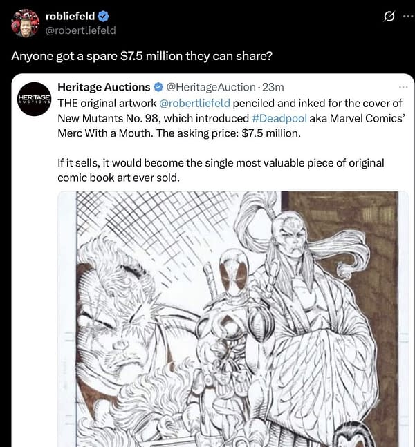 Rob Liefeld reposts a Heritage Auction screenshot