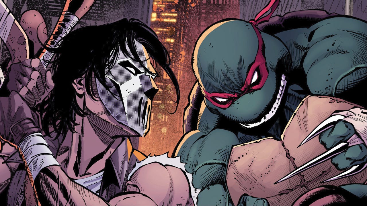 Exclusive preview of TMNT: Casey Jones #2, highlighting the renewed rivalry between Casey and Raphael.