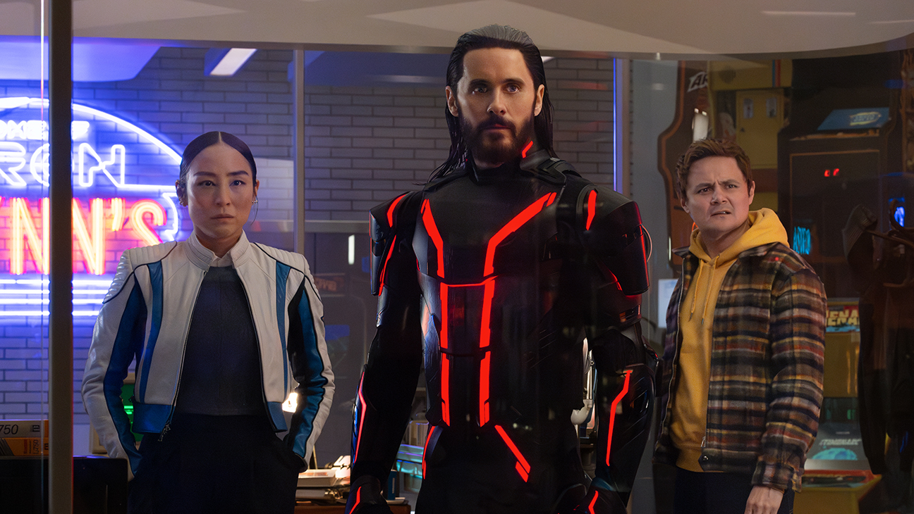 Greta Lee, Jared Leto and Arturo Castro in 'Tron: Ares.'