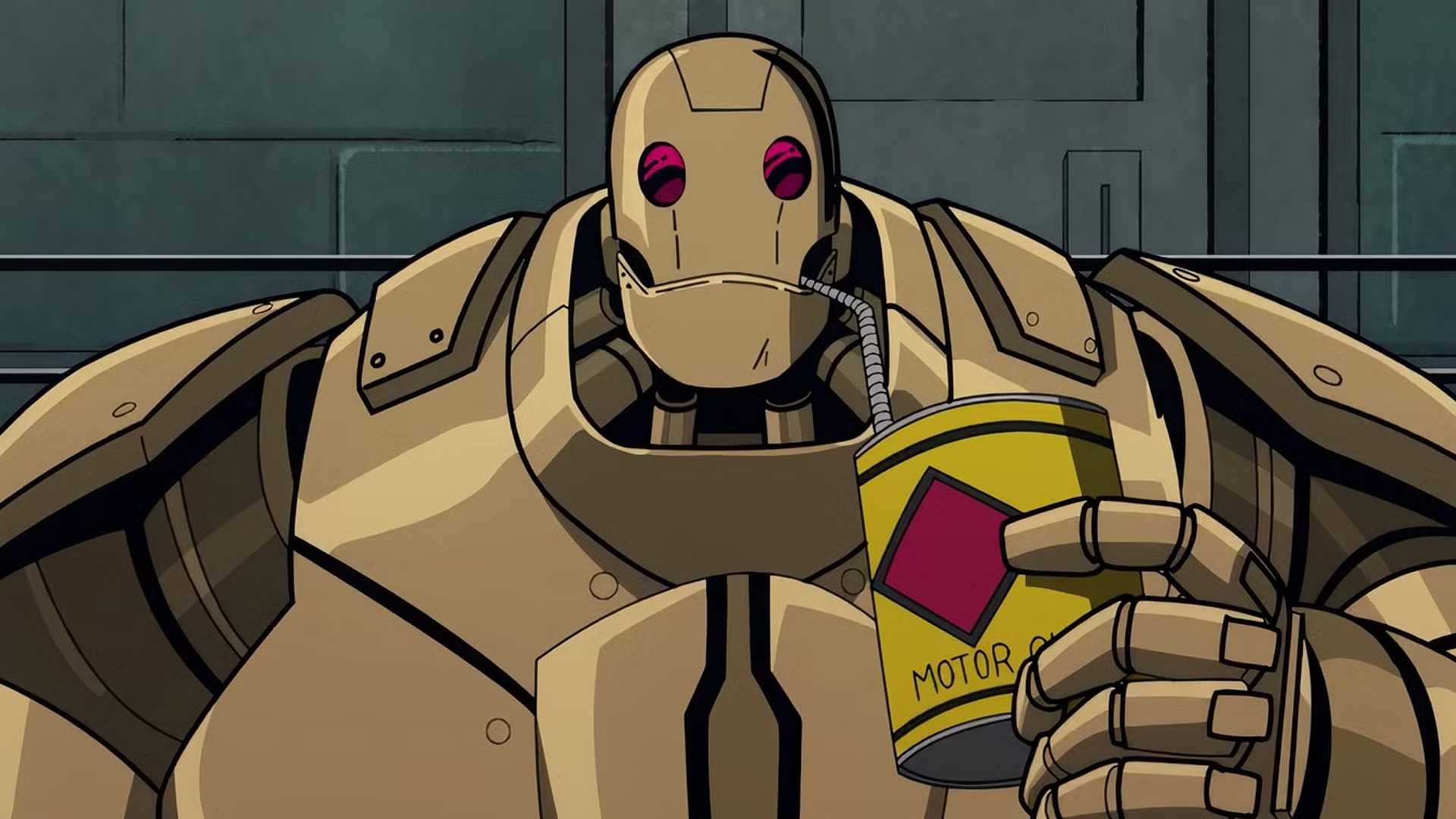 The new GI Robot drinking motor oil from the Creature Commandos finale