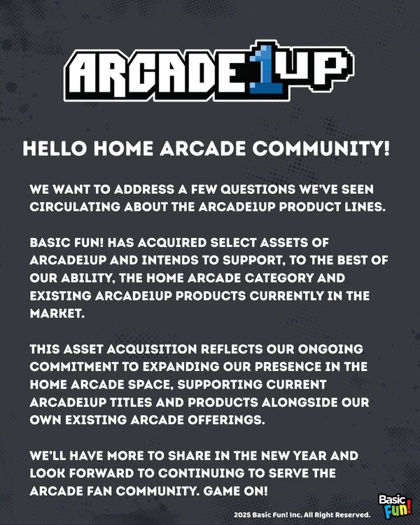 Basic Fun Acquires Arcade1up Assets
